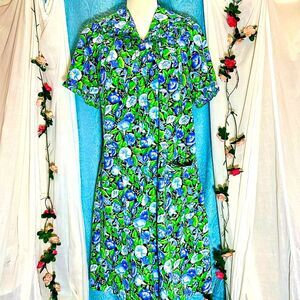 Vintage 70s Models Coat Floral Peter Pan Collar House Coat Grannycore Dress XL